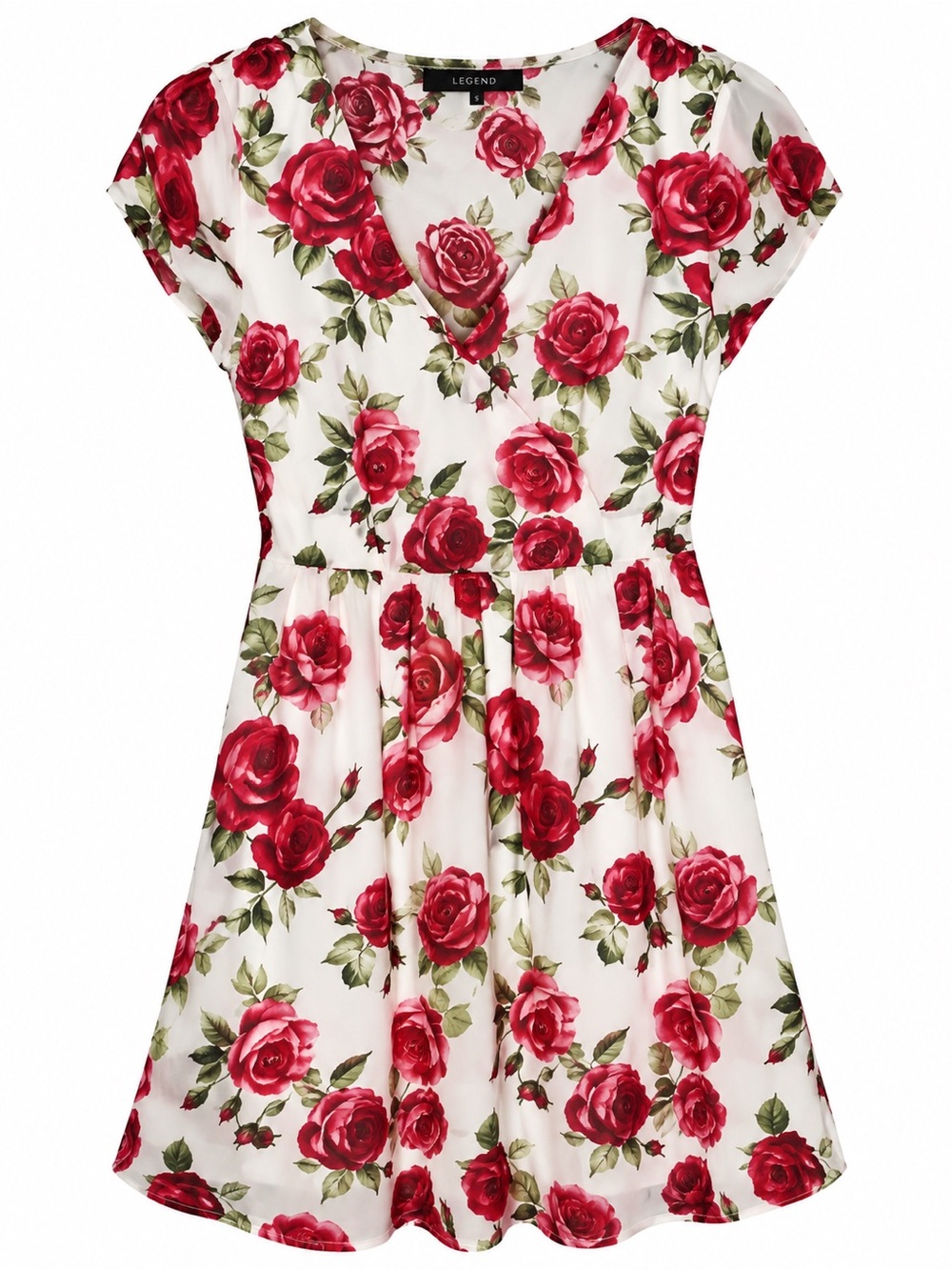 Legend Rose Floral Fit Flare Dress V Neck Size Small